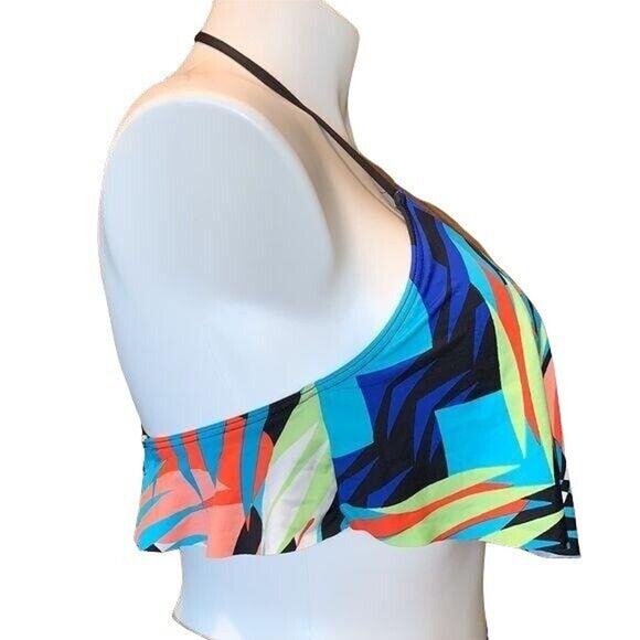 Apt 9 Womens Bikini Top Swimsuit Flutter Flounce Bright Tropical Print Large - Picture 4 of 10